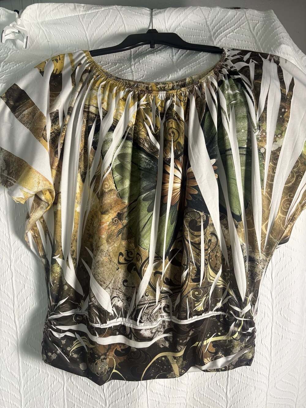 Chico's Blouse Size 3 Abstract Floral Short Sleeve